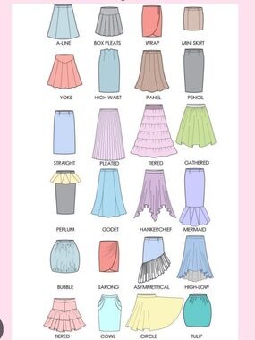 Skirts in a variety of styles, sizes and colors.